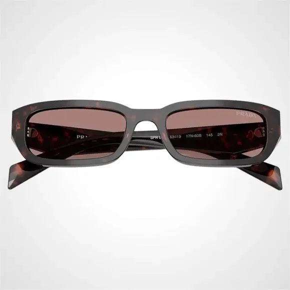 New PRADA Sunglasses Brown Tortoise Symbole Logo Rectangle w/ Case - Picture 4 of 6